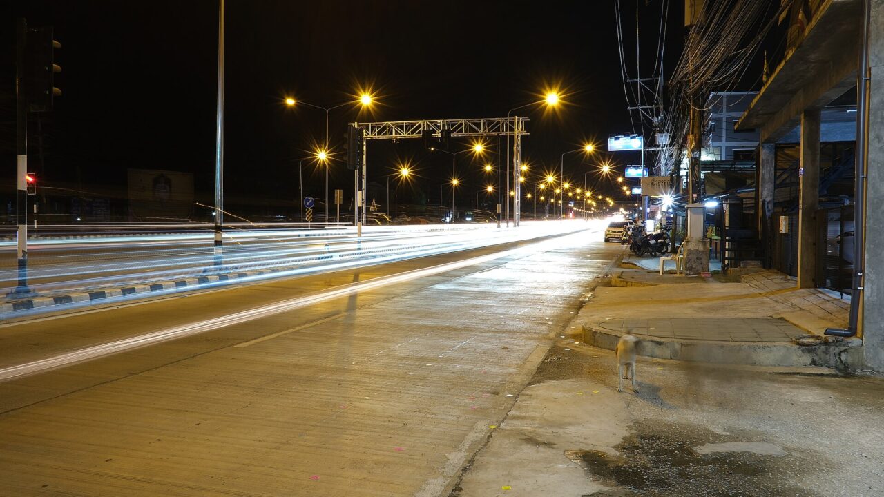 night road headlights