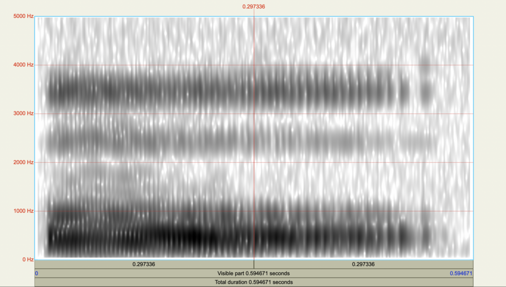 Pantalla con un espectrograma de sonido en bandas horizontales de distinta intensidad